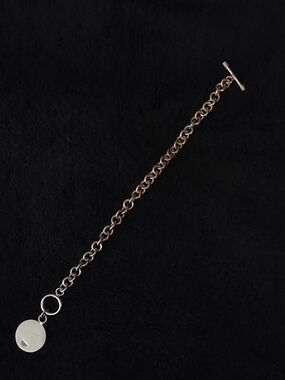 Toggle Chain Bracelet with Round Disc Charm - Sterling Silver 925
